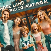 KI generert bilde av en familie på 4 utenfor en fiktiv kino